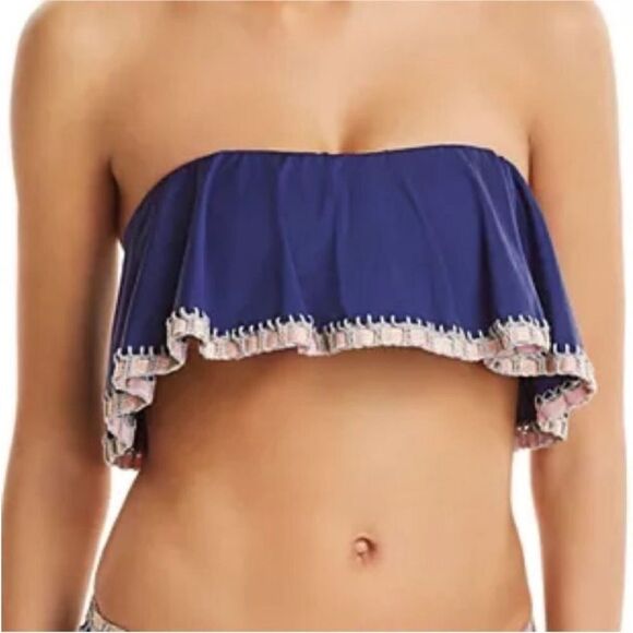 Pilyq Platinum NWT Crochet Trim Flutter Bikini Top in Navy and Pink Size Small - Picture 1 of 3